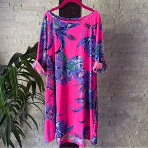 Lilly Pulitzer Surfcrest Dress Tiki Pink Monkey Out on a Limb Print Dress Size L